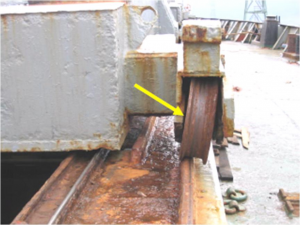 Hatch cover maintenance - hatch cover guide wheel bearing failed – hatch cover will not close evenly.